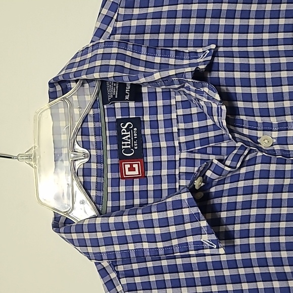 CHAPS Blue & White Checkered Button Down Long Sleeve Shirt - Size XL - Picture 2 of 16